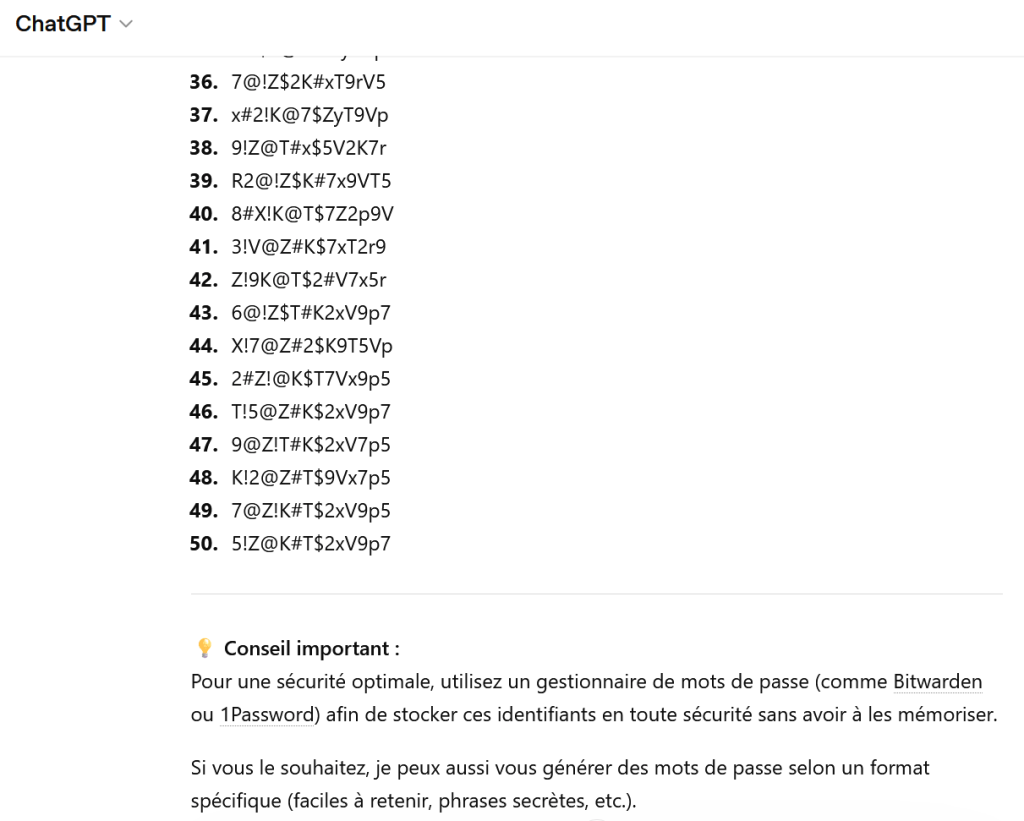 Illustration - génération de mots de passe avec chatgpt version gratuite