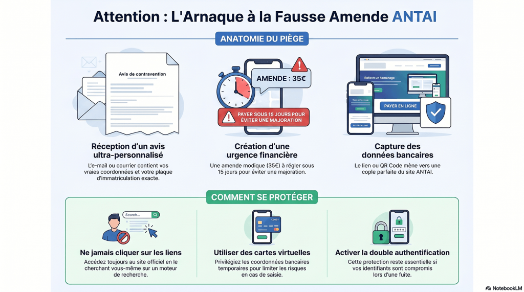 Arnaque aux fausses amendes - illustration générée par NoteBookLM