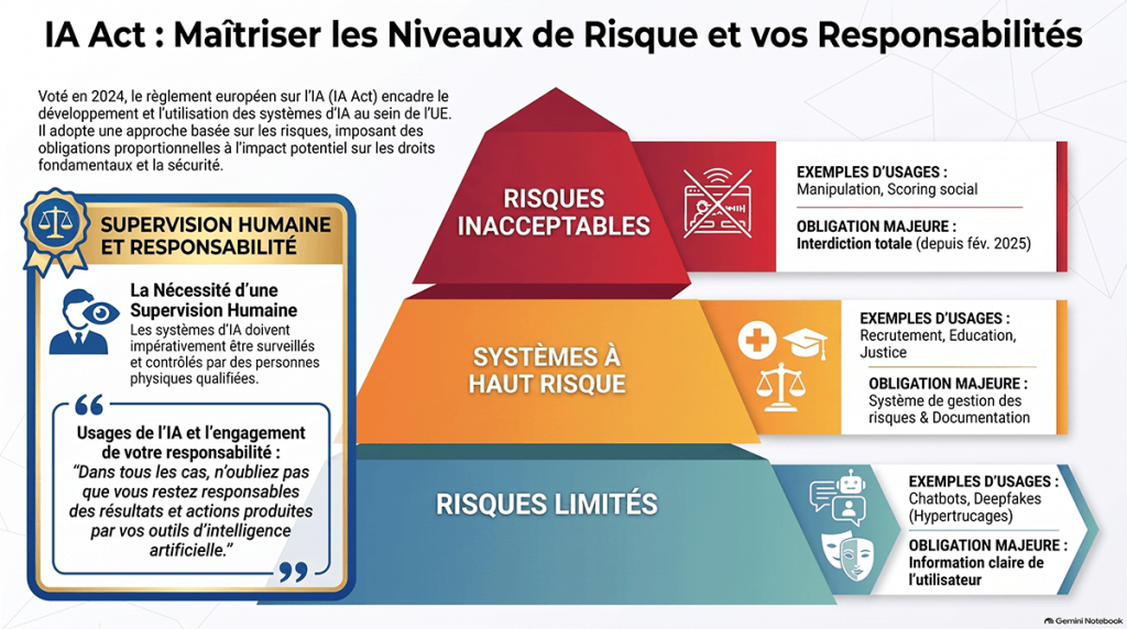 IA Act : votre entreprise est-elle concernée ? 1 Infographie IA Act : Les niveaux de risques - générée avec l'IA
