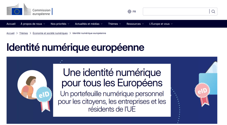 Identite Numerique Européenne - Capture d'ecran du site de la commission Européenne
