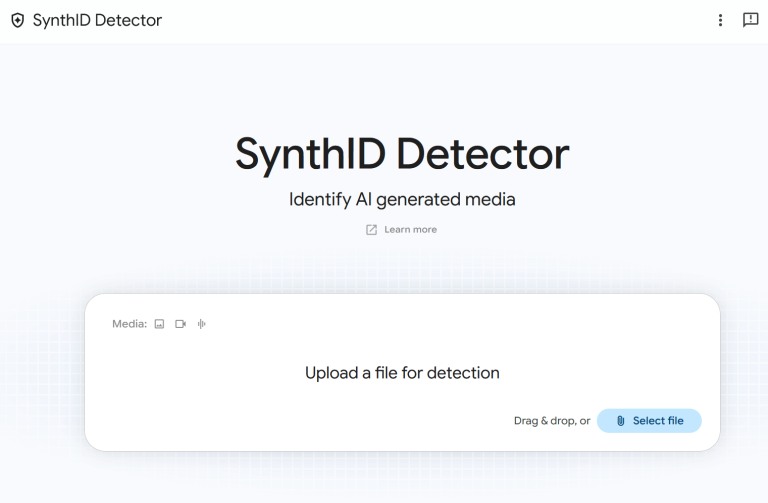 Ecran d'accueil de SynthID