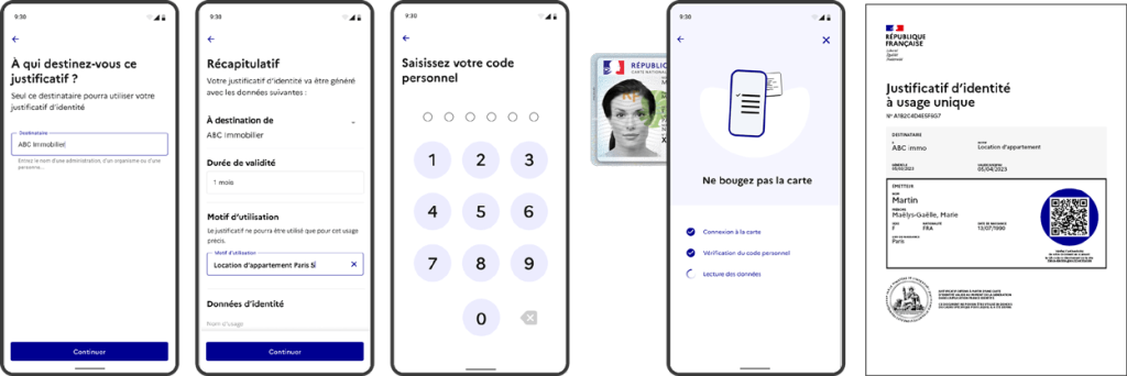 Carte d’identité : limitez la fuite de vos données avec le justificatif à usage unique 2 Présentation des étapes de la création d'un justificatif unique d'identité - France Titres - sous licence CC BY SA 4.0